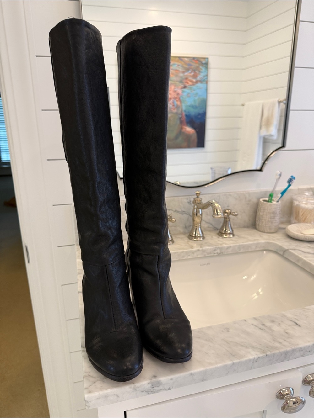 Rag and Bone Tall Black Leather Knee-High Boots